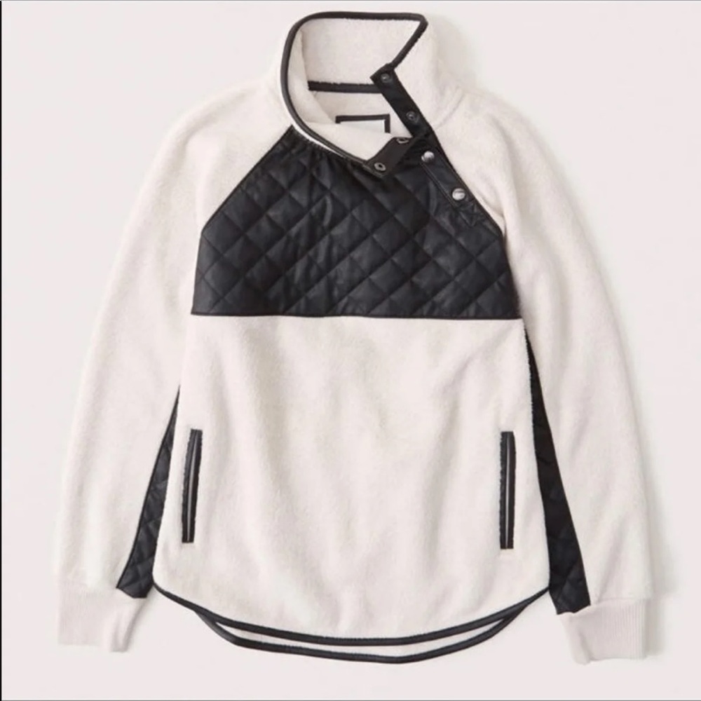 Asymmetrical Snap-Up Vegan Leather Fleece